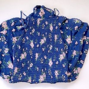American Eagle Outfitters Blue Floral Ruched Romper, Size Small